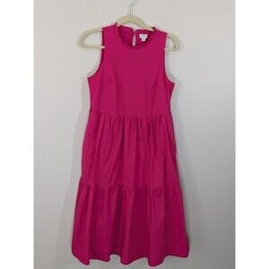 J.CREW Factory Hot Pink Shirred Tiered Sleeveless Ruffle Midi Dress Size 4